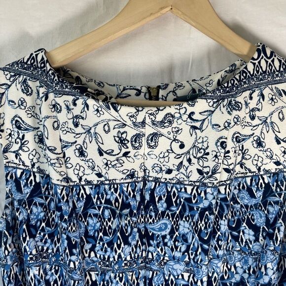 Gabby Skye Blue/White Batik Print Fit And Flare Dress Sz 6 - Picture 3 of 7